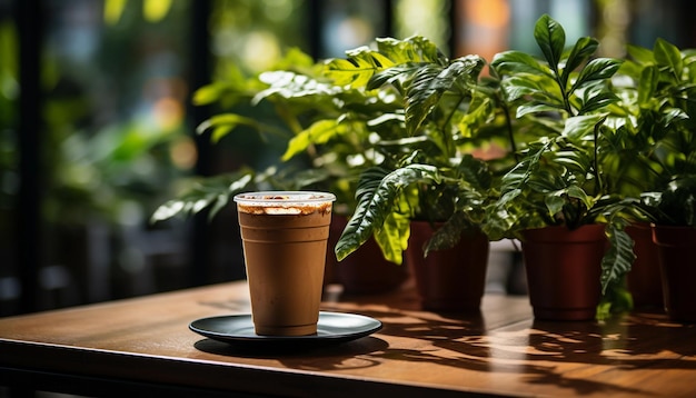 Tazza di caffè sulla tavola di legno nella foto d'archivio della caffetteria