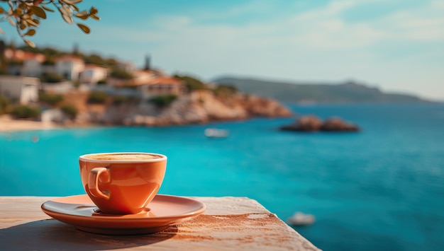 Tazza di caffè sullo sfondo del mare