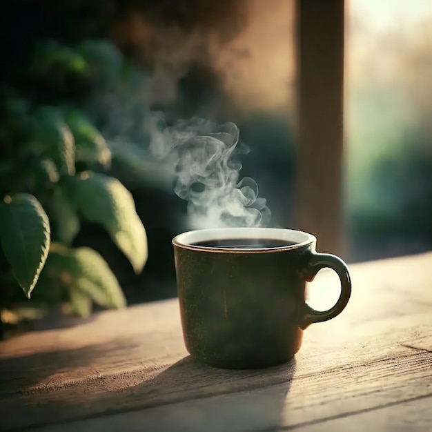 tazza di caffè sullo sfondo del tavolo in legno illustrazione immagini AI generato