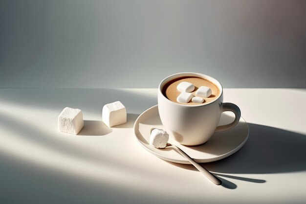 Tazza di cappuccino con marshmallow Illustrazione AI Generative