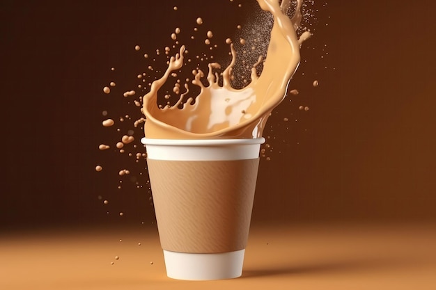 Tazza di carta con caffè in movimento D Rendering IA generativa