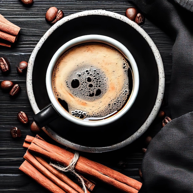 Tazza di chicchi di caffè in legno AI generativa