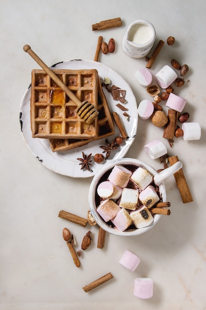 Tazza di cioccolata calda con marshmallow