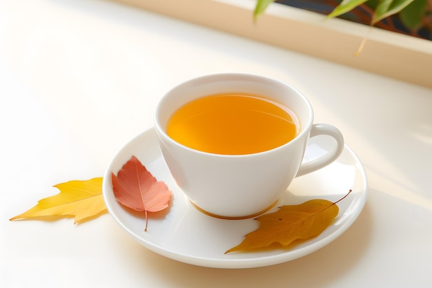 tazza di sidro caldo fumante, una bevanda amata durante le fresche giornate autunnali dell'equinozio