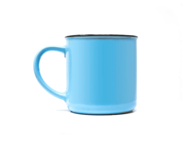 tazza di smalto blu blu isolata su sfondo bianco