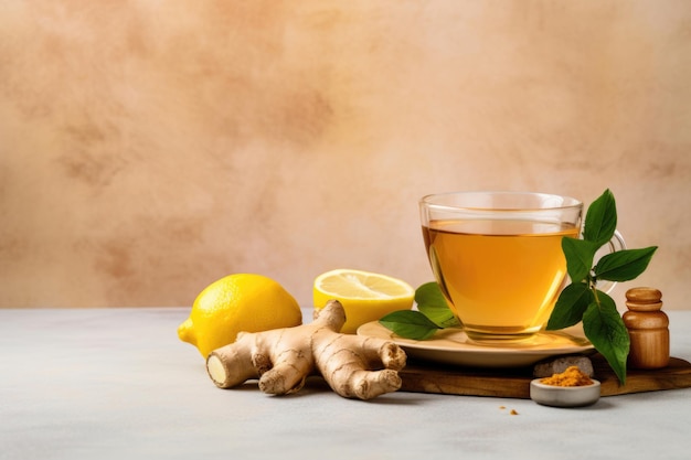 Tazza di tè allo zenzero con miele di limone e menta