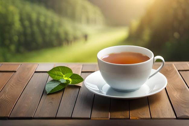 tazza di tè con foglie su un tavolo