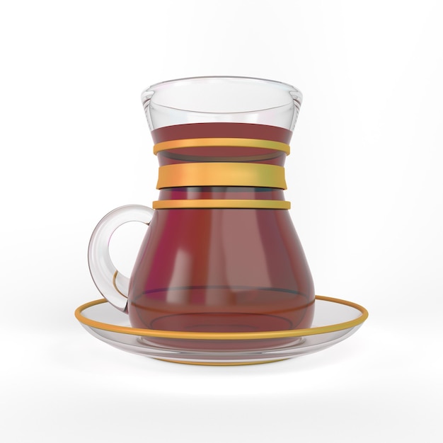 Tazza Di Tè Con Lato Sinistro Piatto In Sfondo Bianco