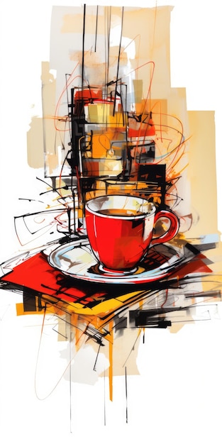 tazza di tè e caffè Pittura astratta di arte moderna collage su tela espressione illustrazione grafica