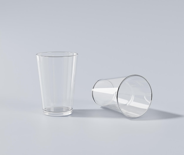 Tazza di vetro vuota, bottiglia trasparente, rendering 3d, rendering 3d