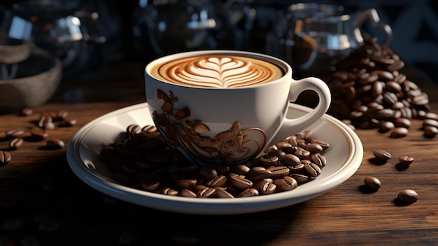 Tazza e chicco di caffè realistici 3d in stile matrioska