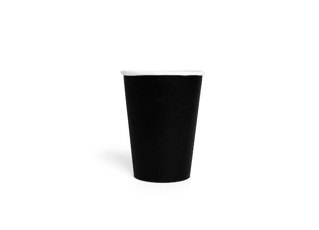 Tazza usa e getta nera isolata. Bicchiere di carta. Tazza di caffè. .