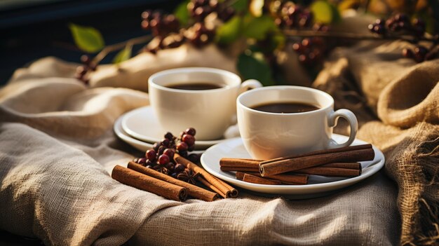 Tazze con caffè con cannella e anice accanto