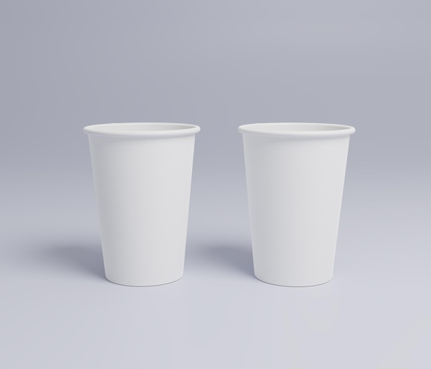 Tazze di caffè in carta bianca mock up su sfondo bianco Coperchio della tazza bianca Due tazze nell'aria dinamica