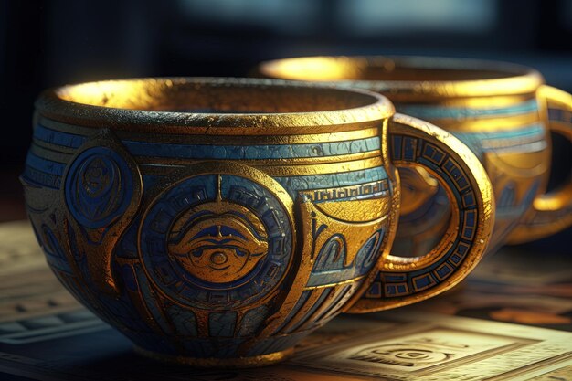Tazze di caffè modello faraonico design illustrazione generativa ai