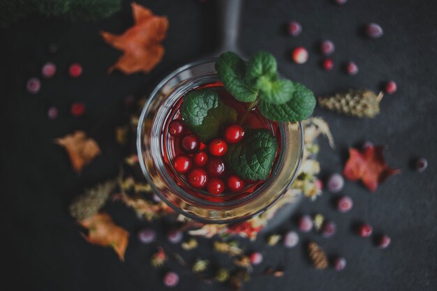 Tè al mirtillo rosso con menta