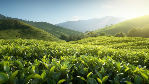Tea Haven Foto realistica ad alta risoluzione di un campo di piante di tè