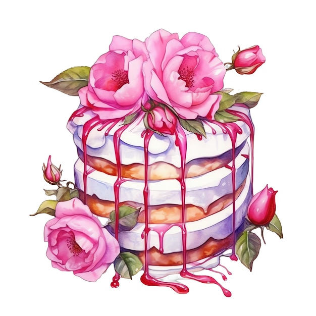 Tea party rosa colorfull torta acquerello illustrazione tea party clipart