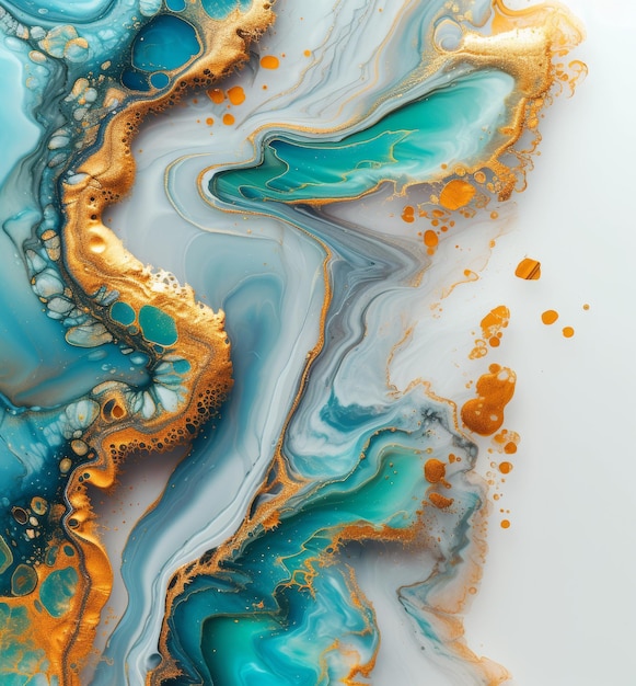 Teal e oro astratto Acrylic Flow Art