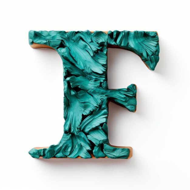 Teal Wood Lettera F su sfondo bianco Dorothea Tanning Style