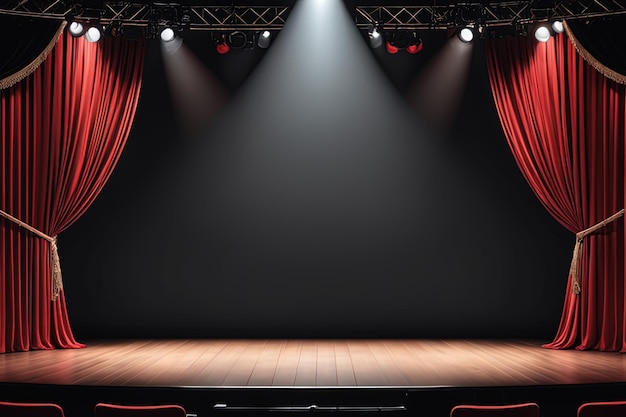 teatro rosso vuoto con luci di scena e tendeteatro rosso vuoto con luci di scena e tende