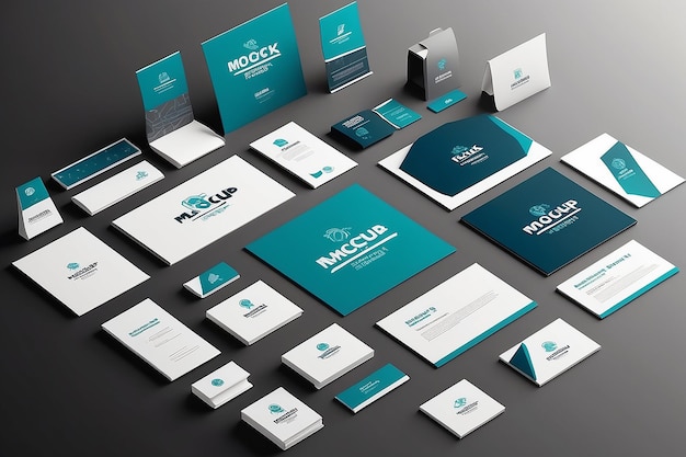 Tech Conference Branding Mockup Presenta il logo su banner, badge e diapositive di presentazione