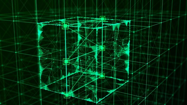 technology block chain network connection big data visualization cyber security background cube consisting of block 3d rendering
