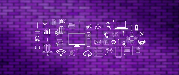technology equipment and line interface icons computer system resources and data storage cloud service technology marketing and business concept for background