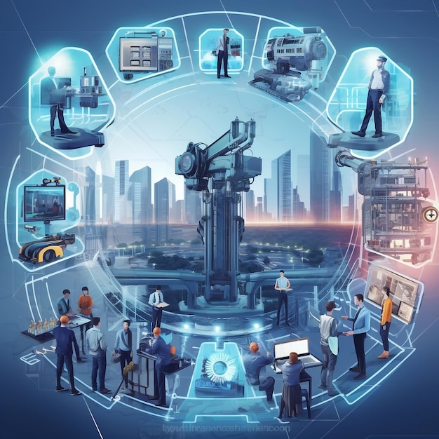 Techvolution Automazione illustrata con AI Robotica Trasformazione dell'efficienza Produttività nell'ingegneria Meccanica ed elettronica AI generativa