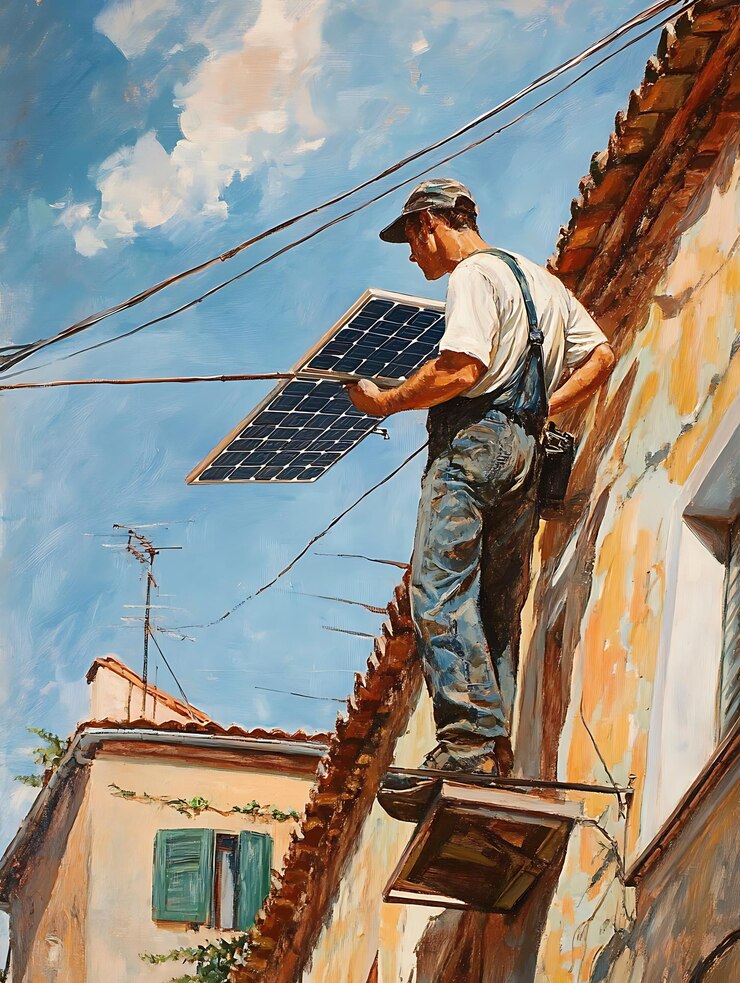 Foto tecnici che installano pannelli solari sul tetto