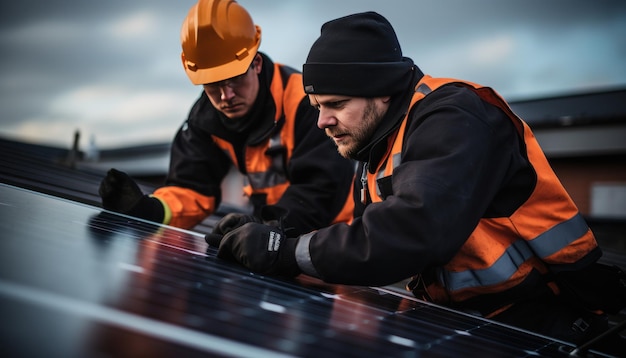 Tecnico che installa pannelli solari sul tetto