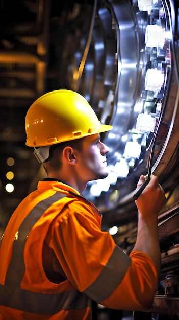 Tecnico che ispeziona le luci del tunnel