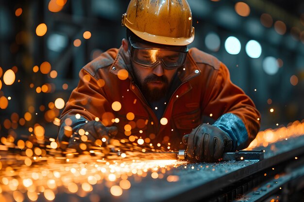 Tecnico che utilizza una macchina di taglio dell'acciaio in fabbrica