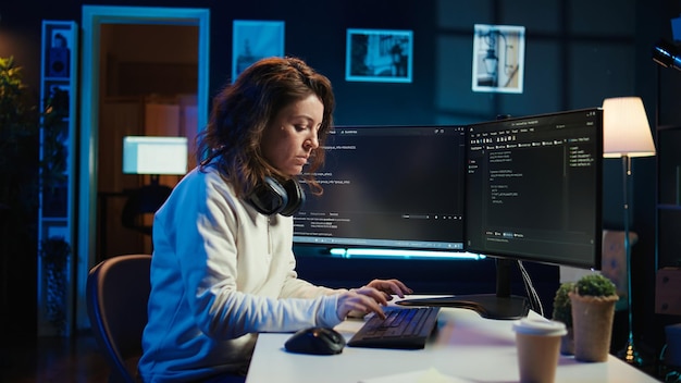 Tecnico informatico telelavorante che scrive da vicino sulla tastiera