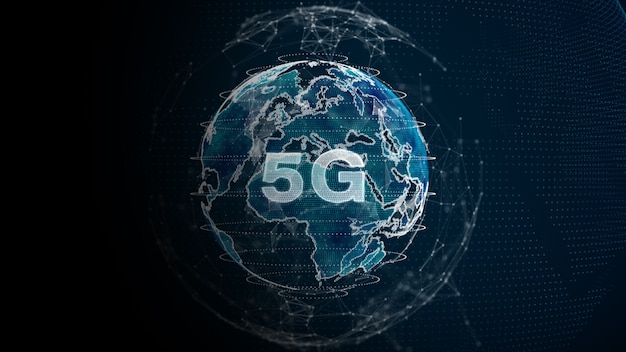 Tecnologia 5G Connessione Internet ad alta velocità. rete globale connessione dati digitale sfondo astratto futuristico