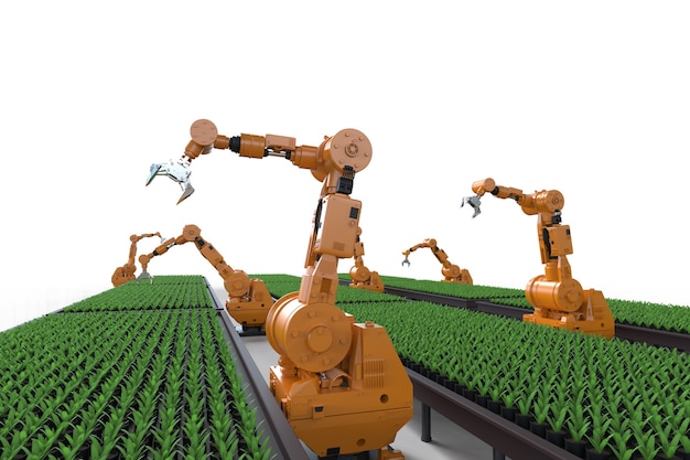 Tecnologia agricola con braccio robotico in serra