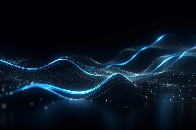 Tecnologia astratta linea curva blu incandescente futuristica su design blu scuro sfondo di lusso moderno AI generativa
