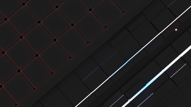Tecnologia astratta nera sfondo a forma quadrata e luce al neon Cyberspace3d rendering