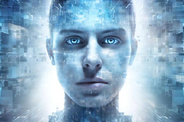 Tecnologia Avatar umano artificiale scienza futuristica codice concettuale virtual ai cervello digitale