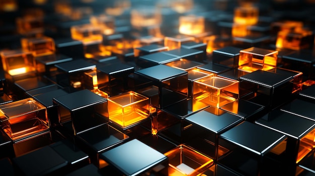 Tecnologia cubi 3D sfondo astratto moderno con cubi scuri galleggianti in un rendering 3D generato AI