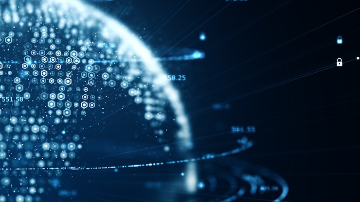 Foto tecnologia dati rete di codice binario che trasmette connettività