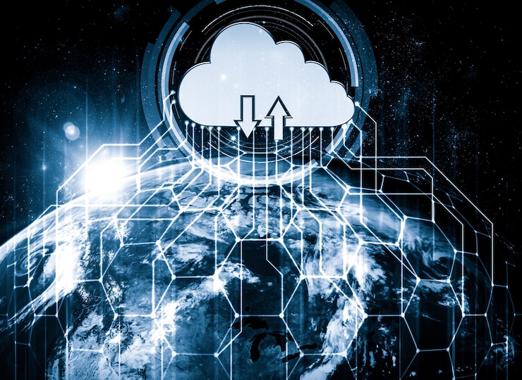 Foto tecnologia del cloud computing e archiviazione di dati online in una percezione innovativa