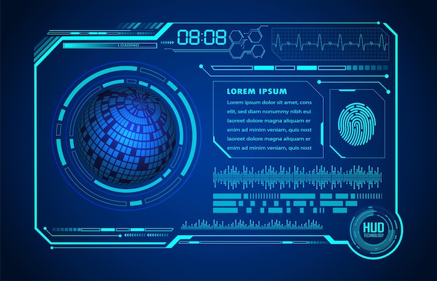 tecnologia del futuro del circuito mondiale blu hud sfondo del concetto di sicurezza informatica