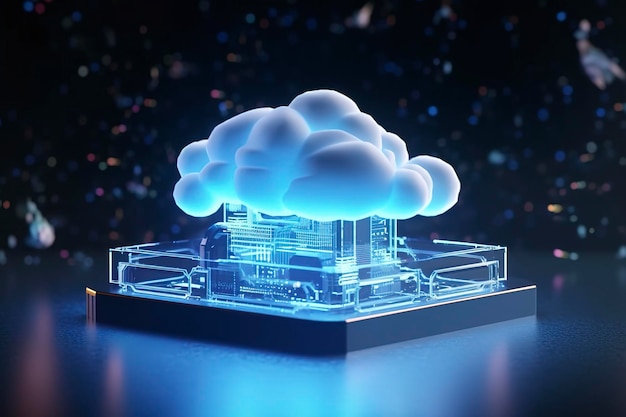 Tecnologia dell'informazione digitale web ologramma futuristico con AI cloud Generativo