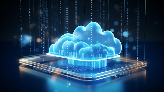 Tecnologia dell'informazione digitale web ologramma futuristico con cloud