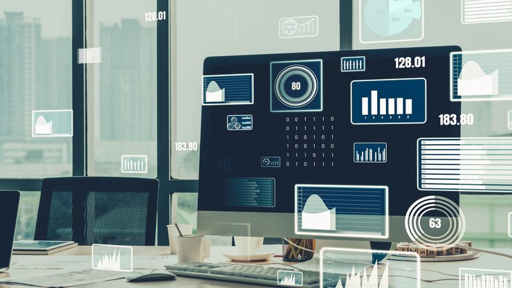 Foto tecnologia di analisi visiva dei dati aziendali mediante software informatico creativo