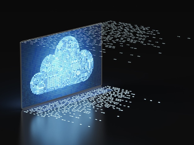 Tecnologia di cloud computing con schermo digitale con display cloud