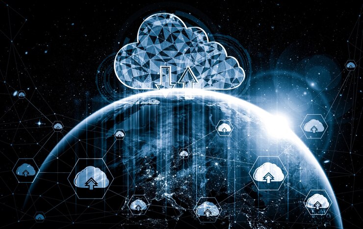 Foto tecnologia di cloud computing e archiviazione di dati online in una percezione innovativa