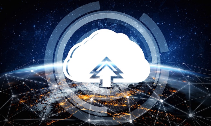 Foto tecnologia di cloud computing e archiviazione di dati online per il concetto di rete aziendale.