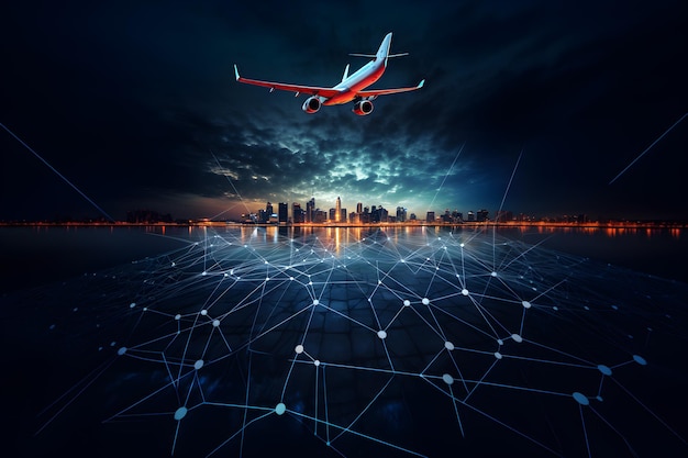 Tecnologia di comunicazione moderna del settore dei trasporti aerei IA generativa